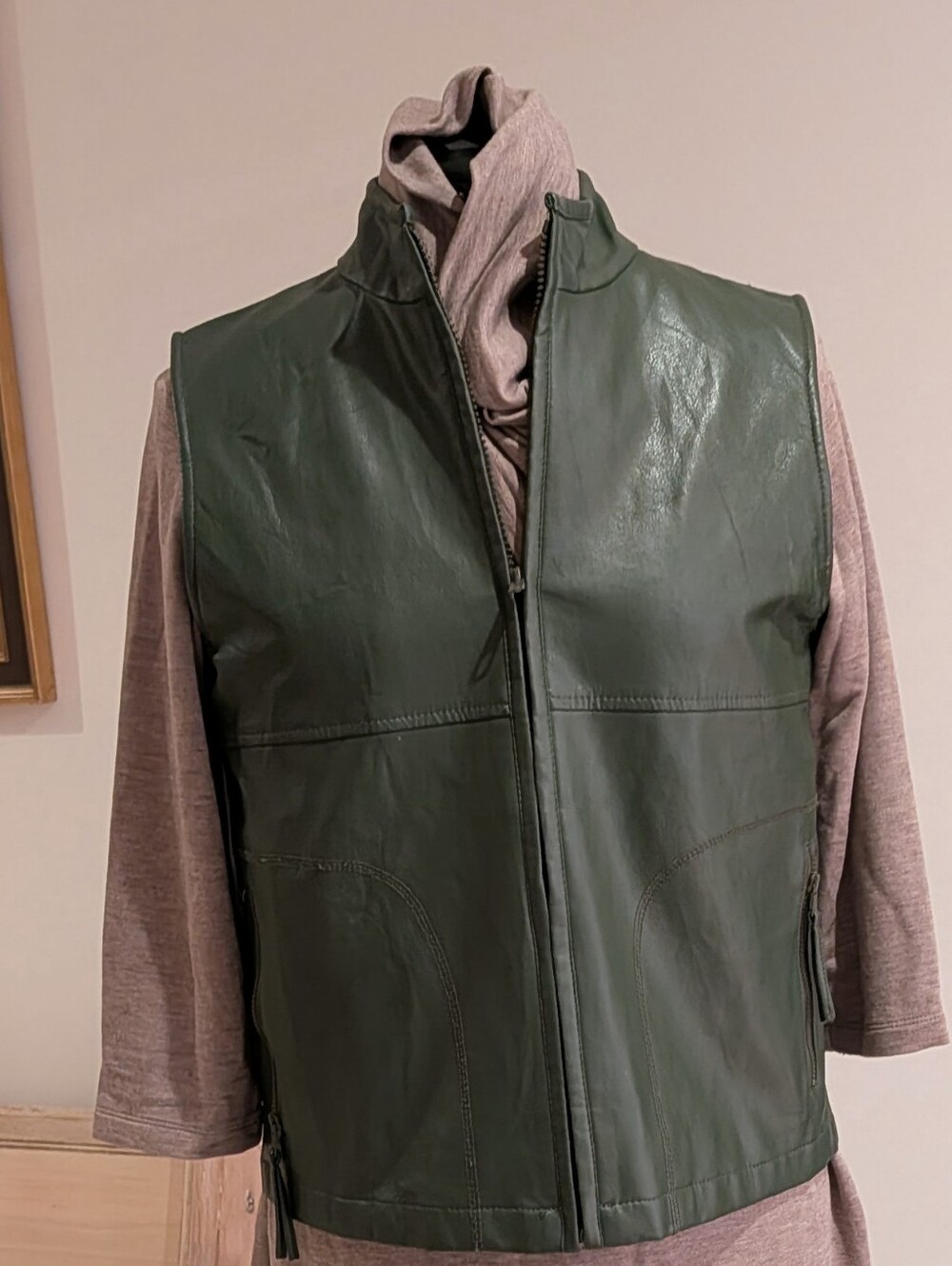 Arizona Jean Company Dark Green Faux-Leather Vest